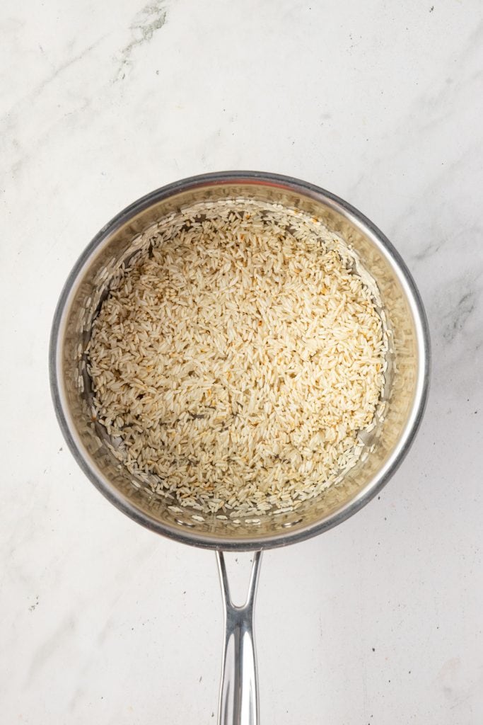 White rice in a pan.