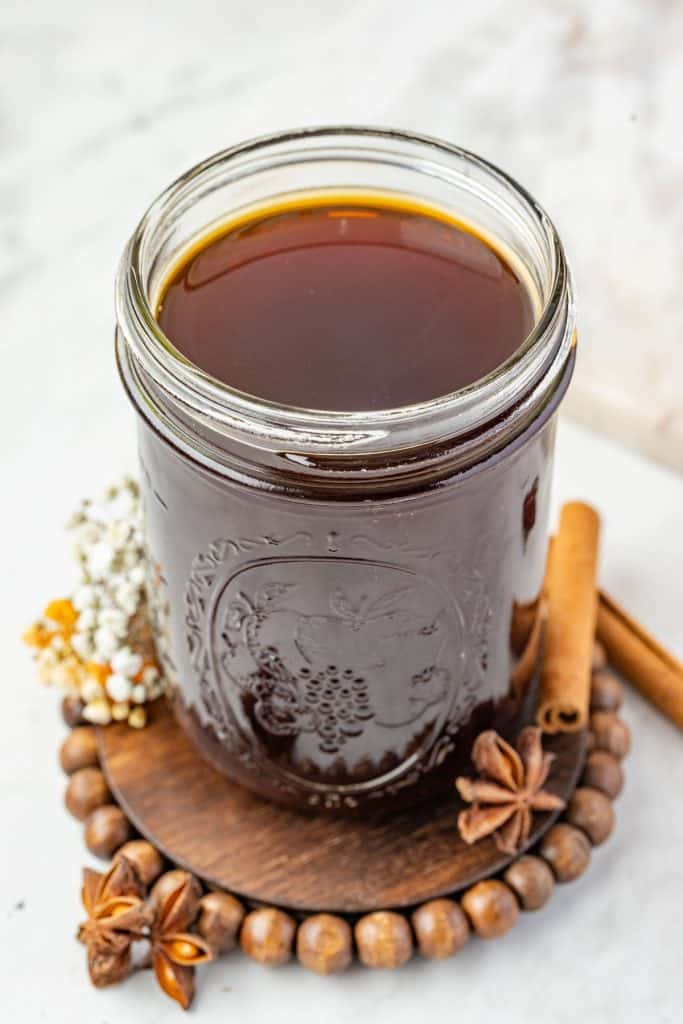 Chai tea concentrate in a mason jar