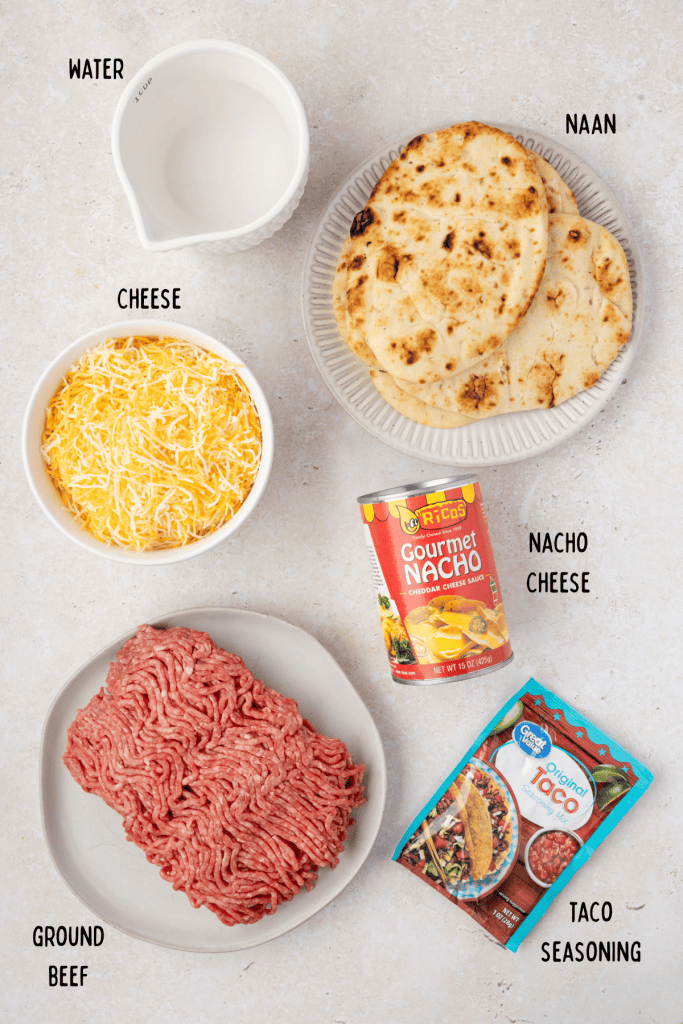 Naan Taco Pizza Ingredients Ingredients for naan taco pizzas.
