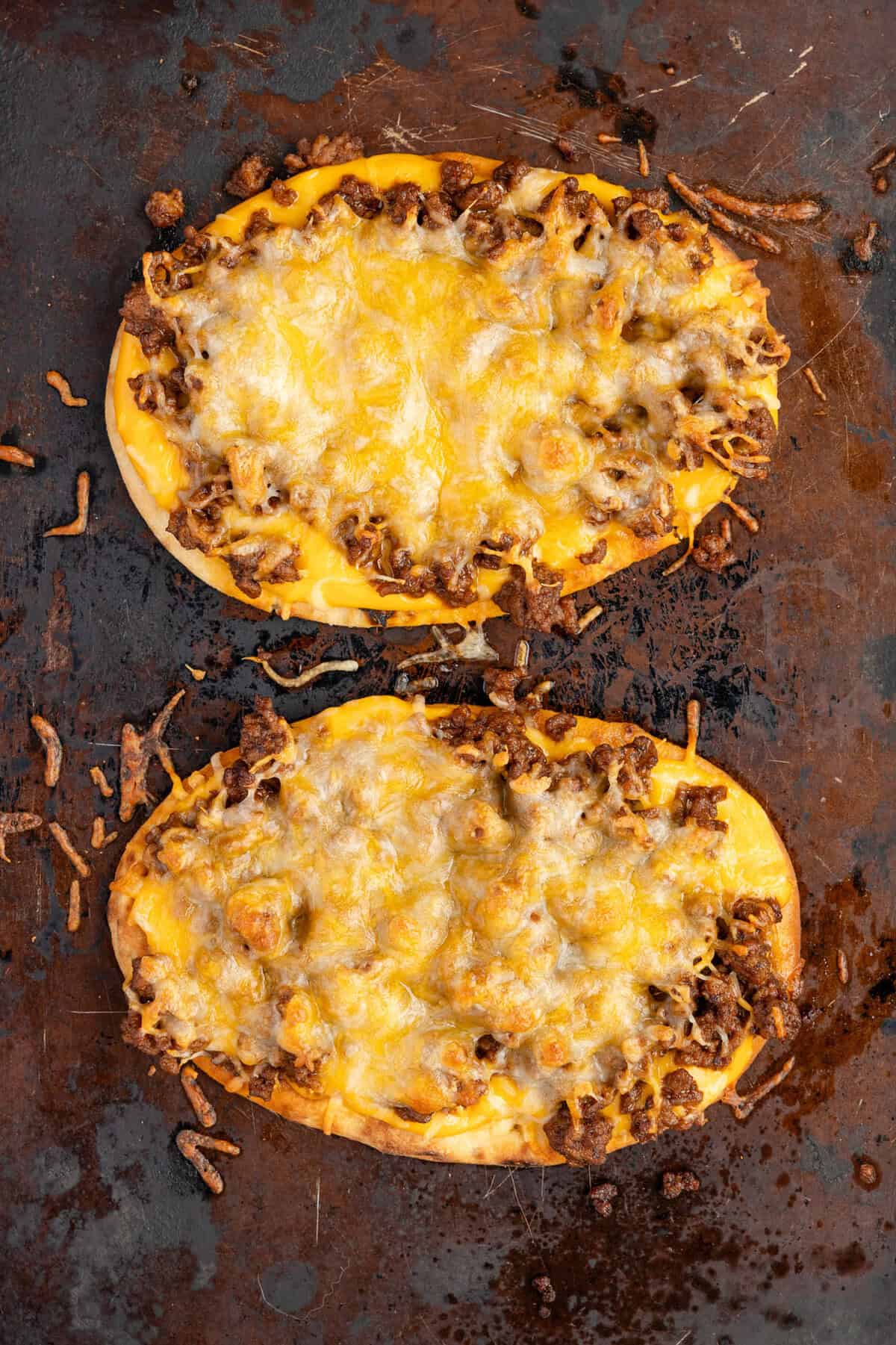 finished taco pizza on sheet pan.