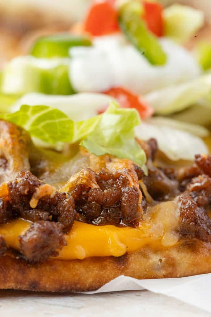 Naan Taco PizzaWeb033 Up close image of a naan taco pizza.
