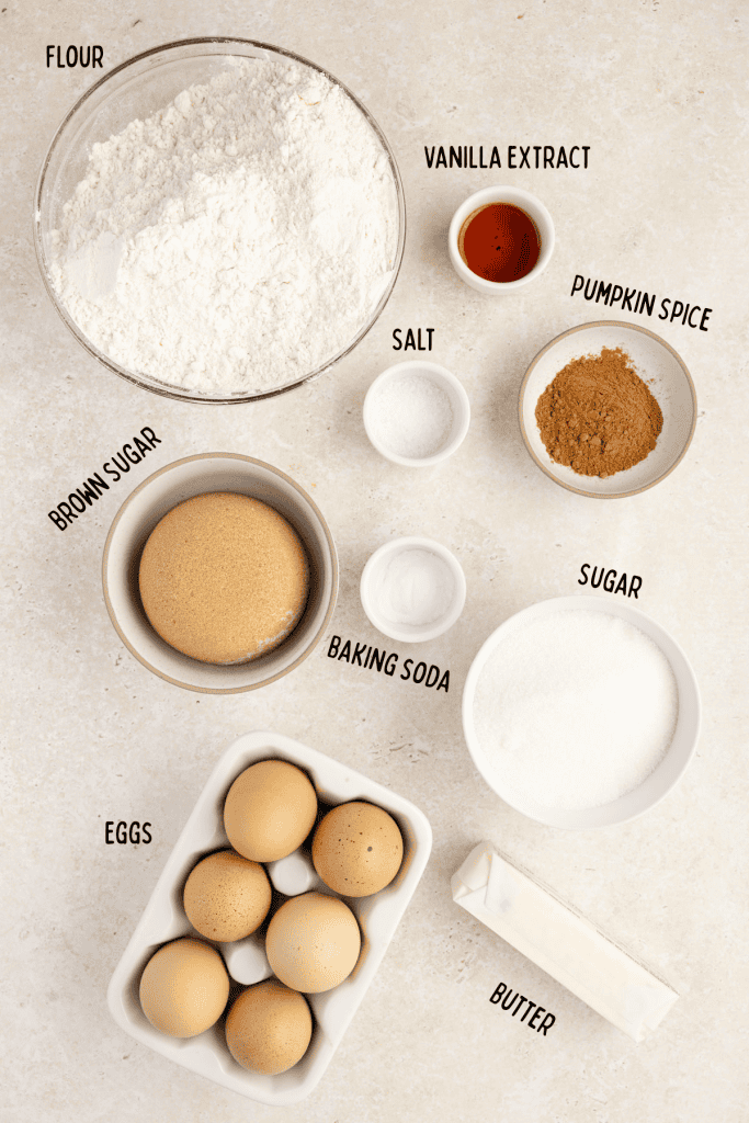 Pumpkin Pie Spice Cookies Ingredients * All-purpose flour * Pumpkin spice (divided) * Baking soda * Kosher salt * Unsalted butter (at room temperature) * Granulated sugar * Brown sugar * Large eggs (at room temperature) * Vanilla extract