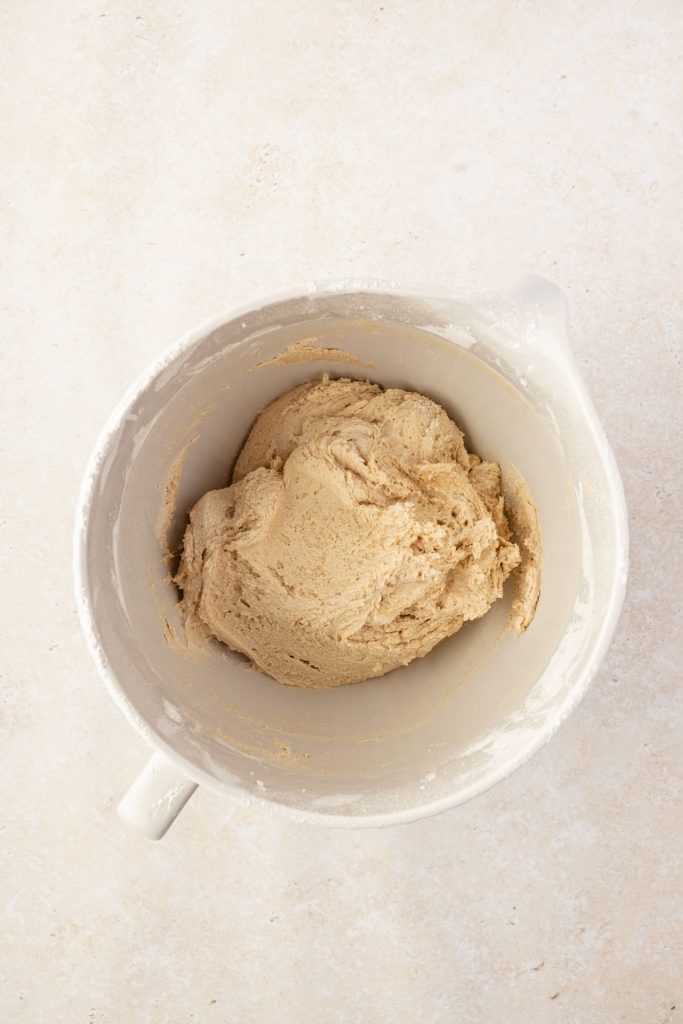 mixing bowl of Pumpkin Pie Spice Cookie Dough