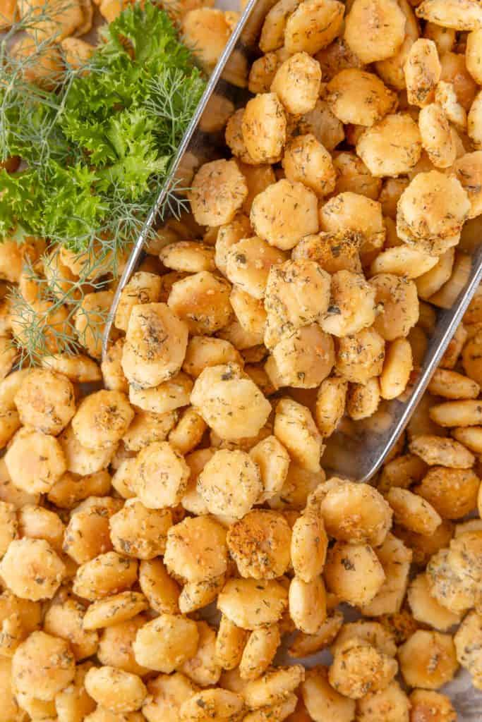 Ranch Dill Oyster CrackersWeb019 Ranch dill oyster crackers in a scoop
