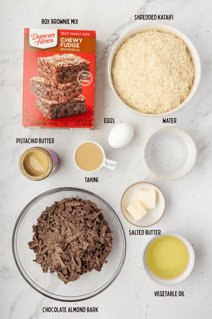 Ingredients to make Dubai chocolate brownies