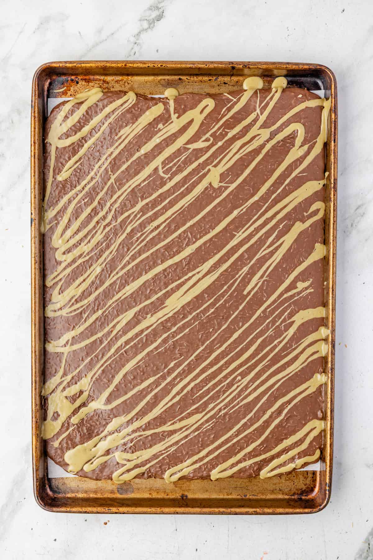 Dubai Chocolate Bark on a sheet pan.