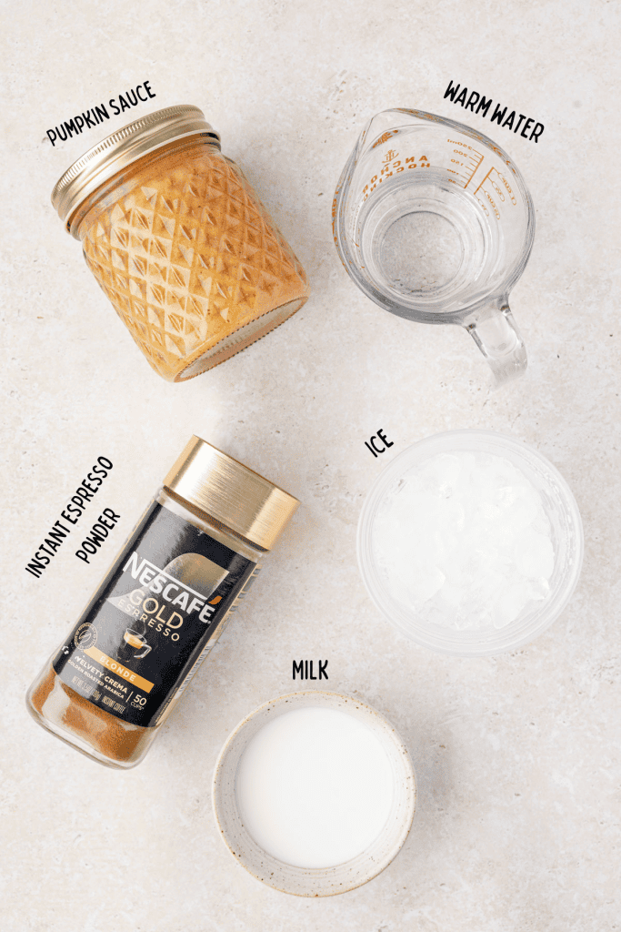 Ingredients for ice pumpkin latte