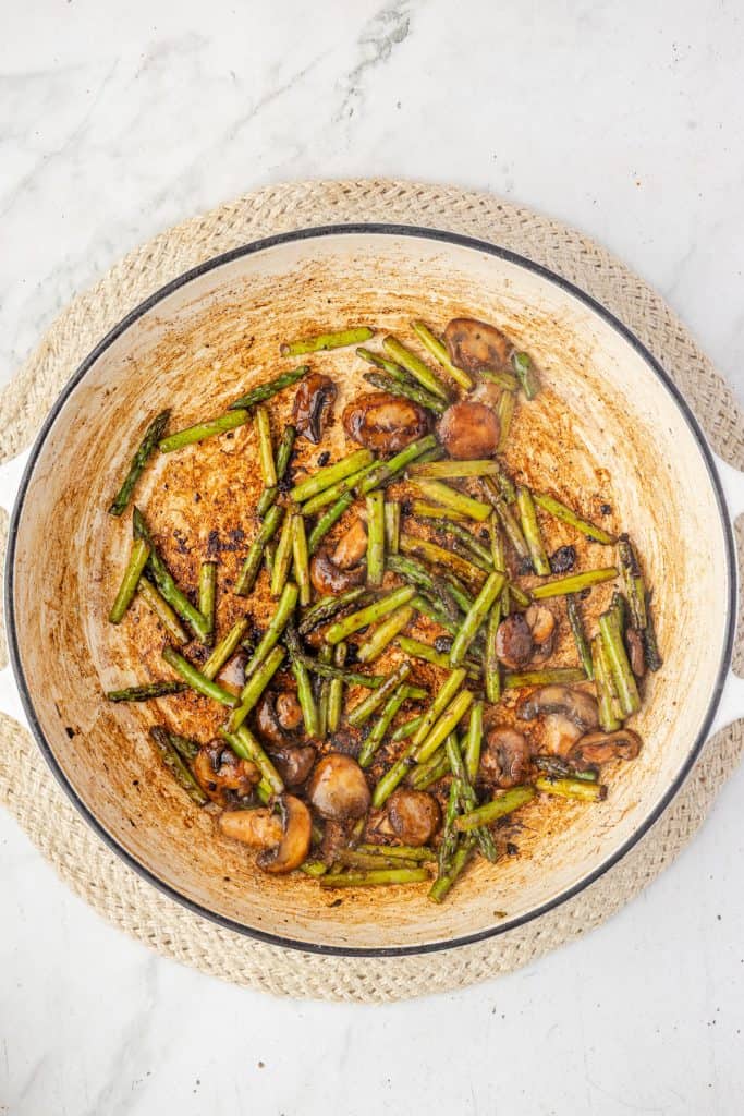 cooked vegetables in a pan