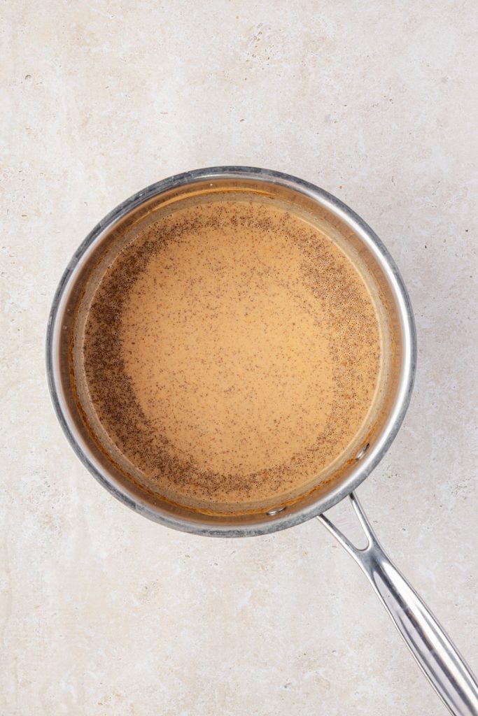 Pumpkin spice coffee in a pot before cooking.