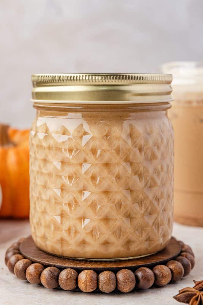 Pumpkin sauce for coffee in a mason jar