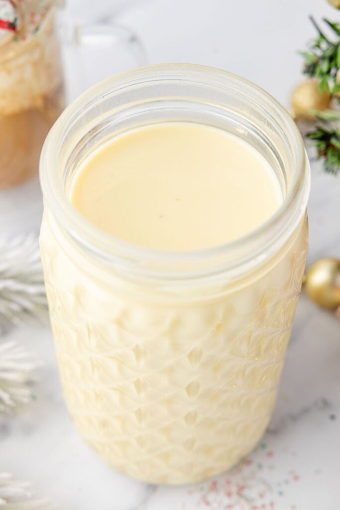 Little Debbie Christmas Tree Coffee Creamer in a mason jar