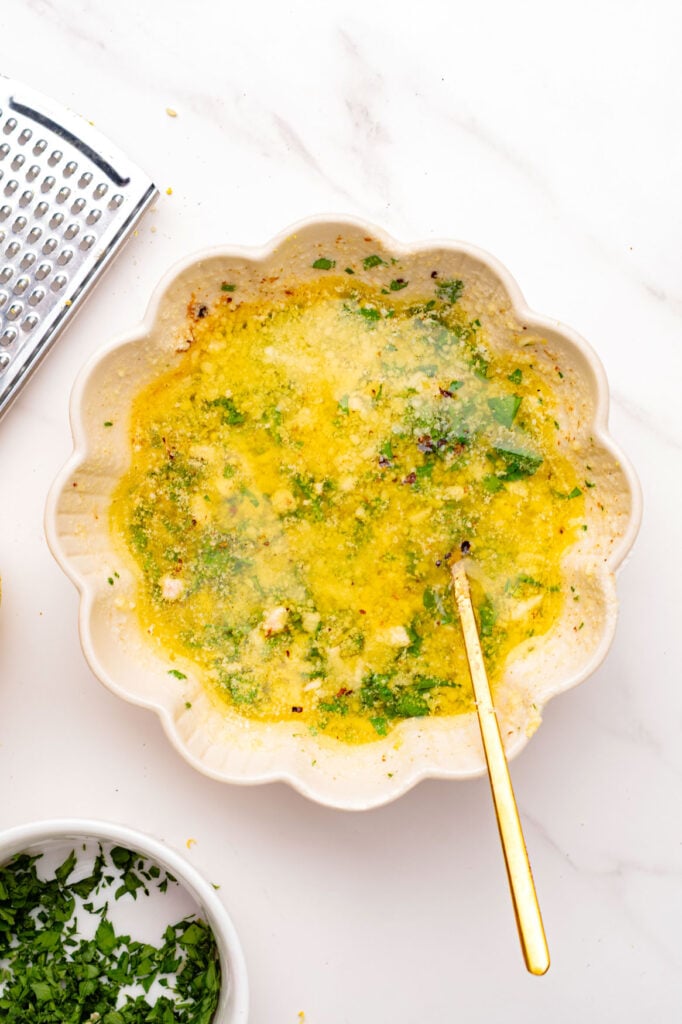 Lemon garlic wing sauce in a mixing bowl