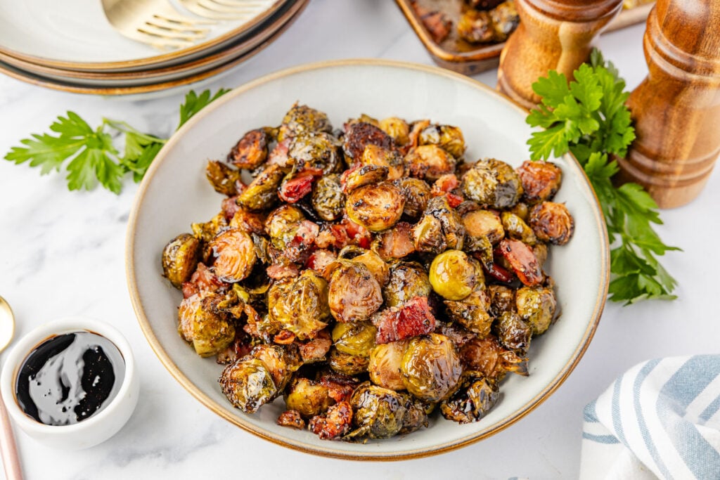 Bacon and Balsamic Brussel Sprouts in a bowl