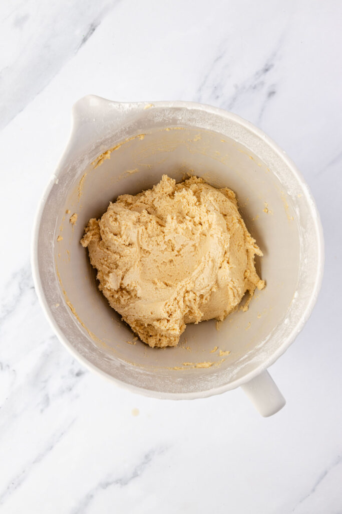 Finish cookie dough in a mixing bowl.