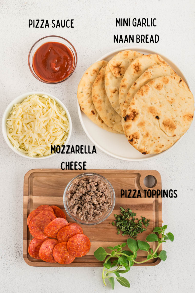 Ingredients for naan flatbread pizza.