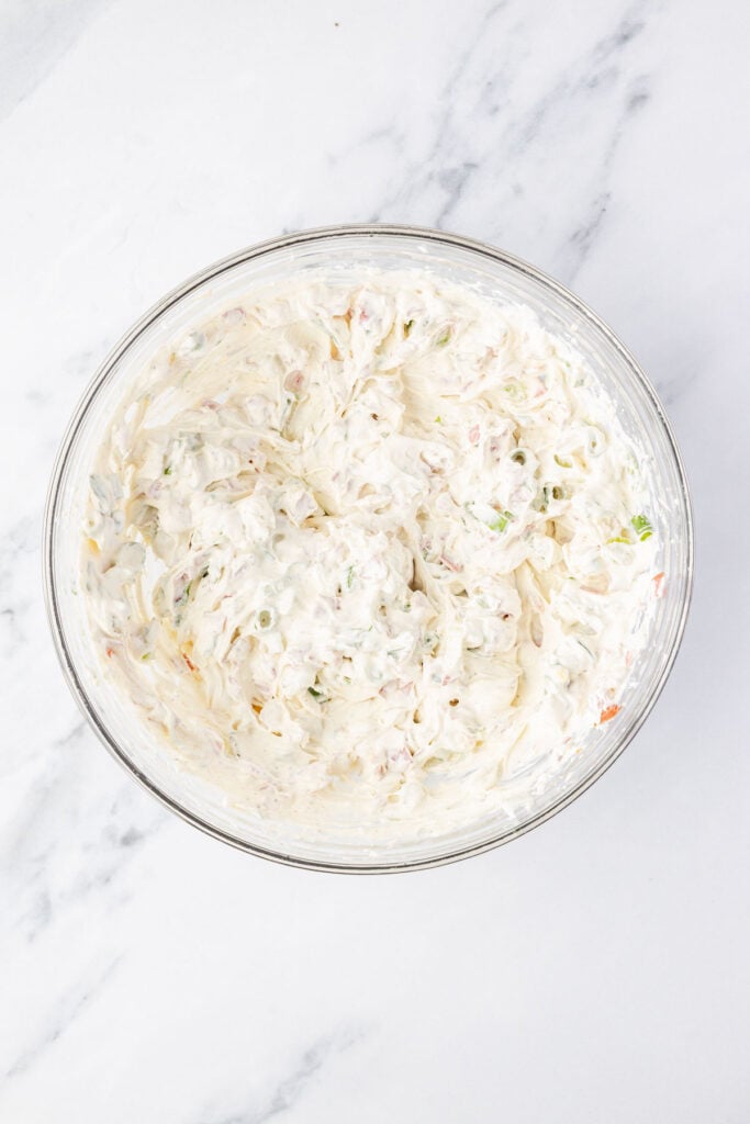 Finished Chipped Beef Dip in a mixing bowl