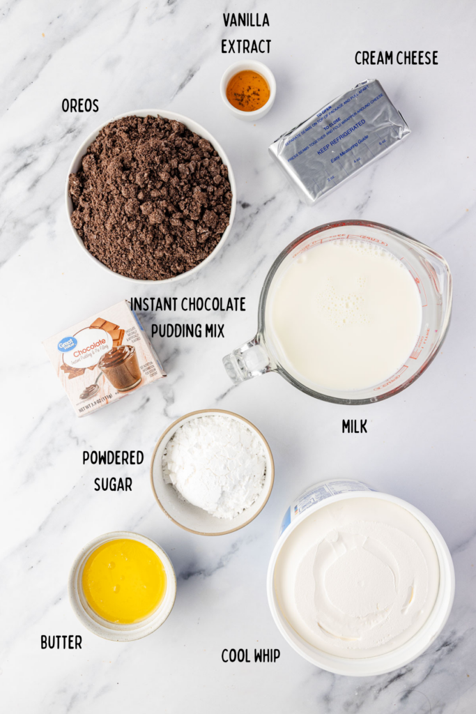 Ingredients for Oreo Lasagna in small mixing bowls