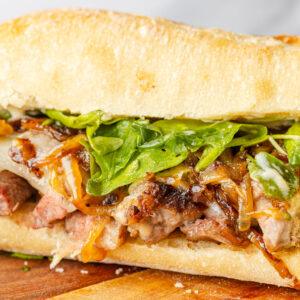 Steak sandwich close up