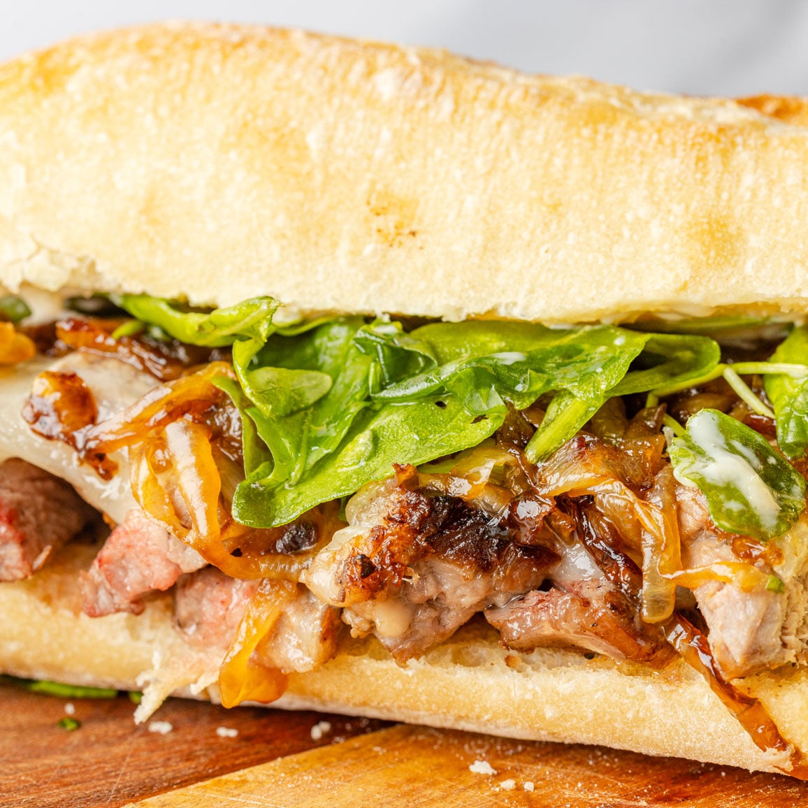 Steak sandwich close up