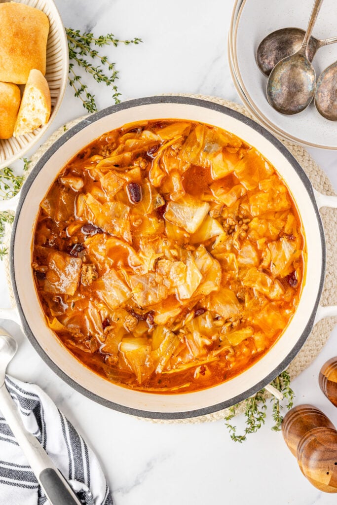 Beef Cabbage Soup in a pot