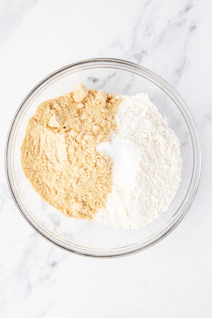 crumbs and flour in a mixing bowl