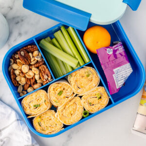 Buffalo Chicken Pinwheels in a lunch box