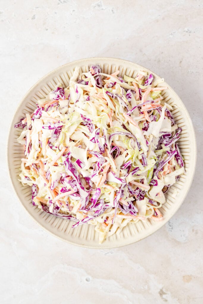 Finish Creamy Greek Yogurt Coleslaw in a bowl