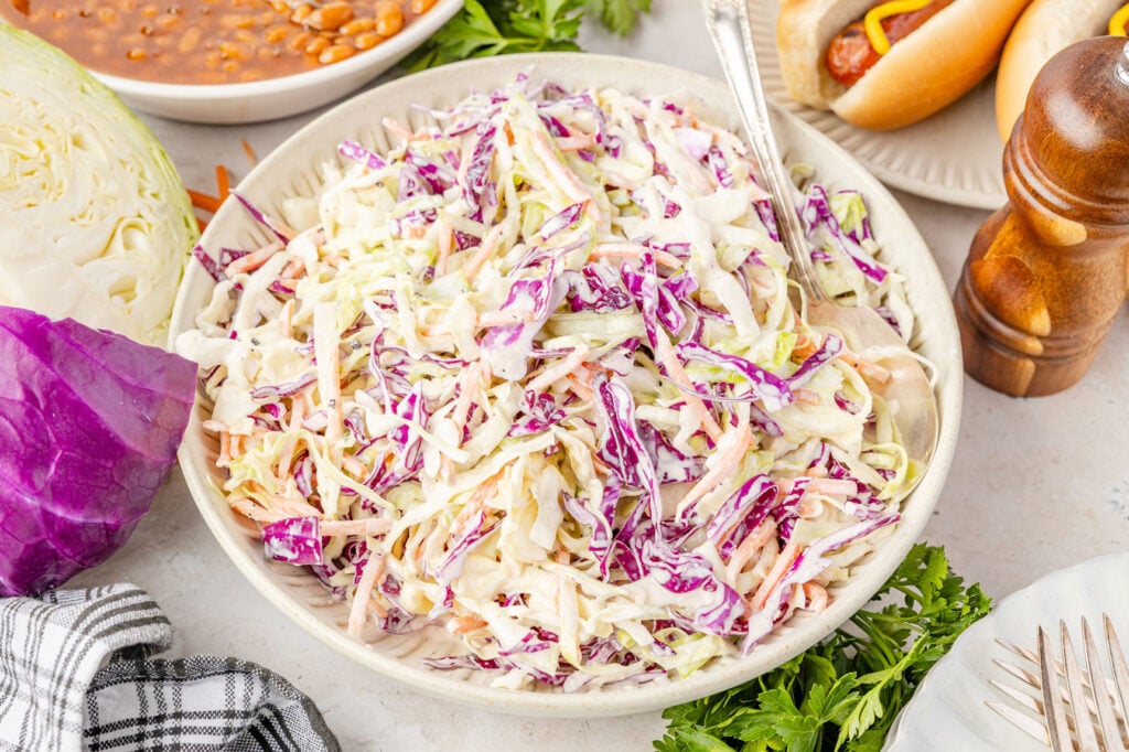 Creamy Greek Yogurt Coleslaw in a bowl