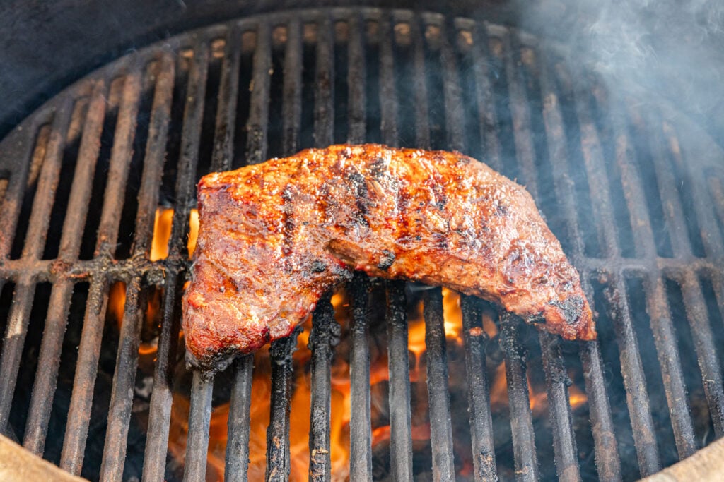 Grilled Tri Tip on a big green egg grill with fire under the grates