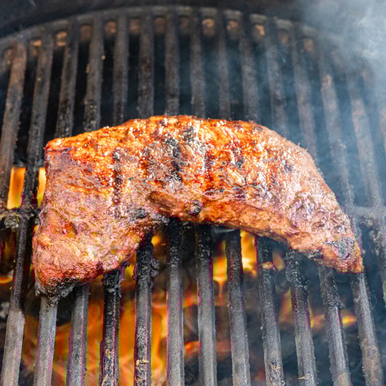Grilled Tri Tip on a big green egg grill with fire under the grates