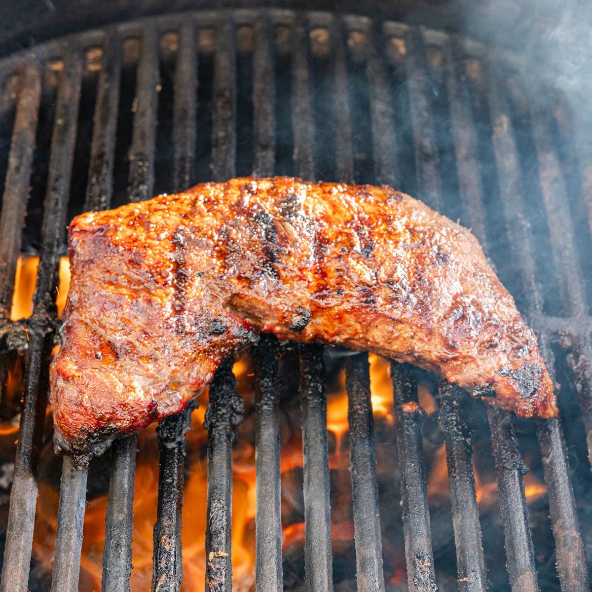 Grilled Tri Tip on a big green egg grill with fire under the grates