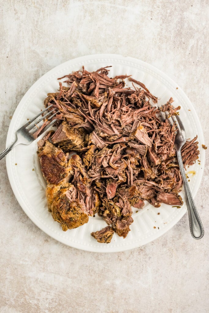 Close up of juicy slow cooker Italian beef