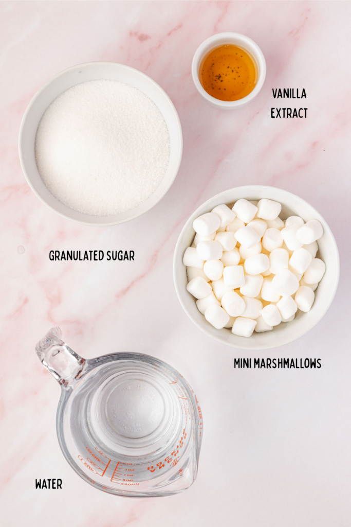 Ingredients for Toasted Marshmallow Syrup in bowls