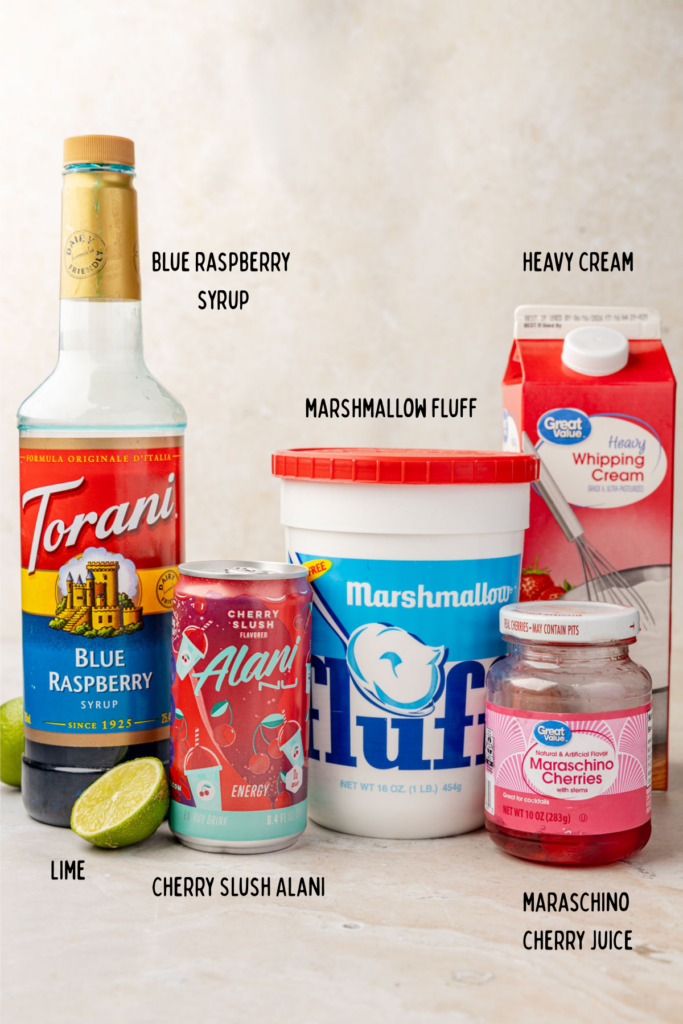 Ingredients in their containers for dirty Alani