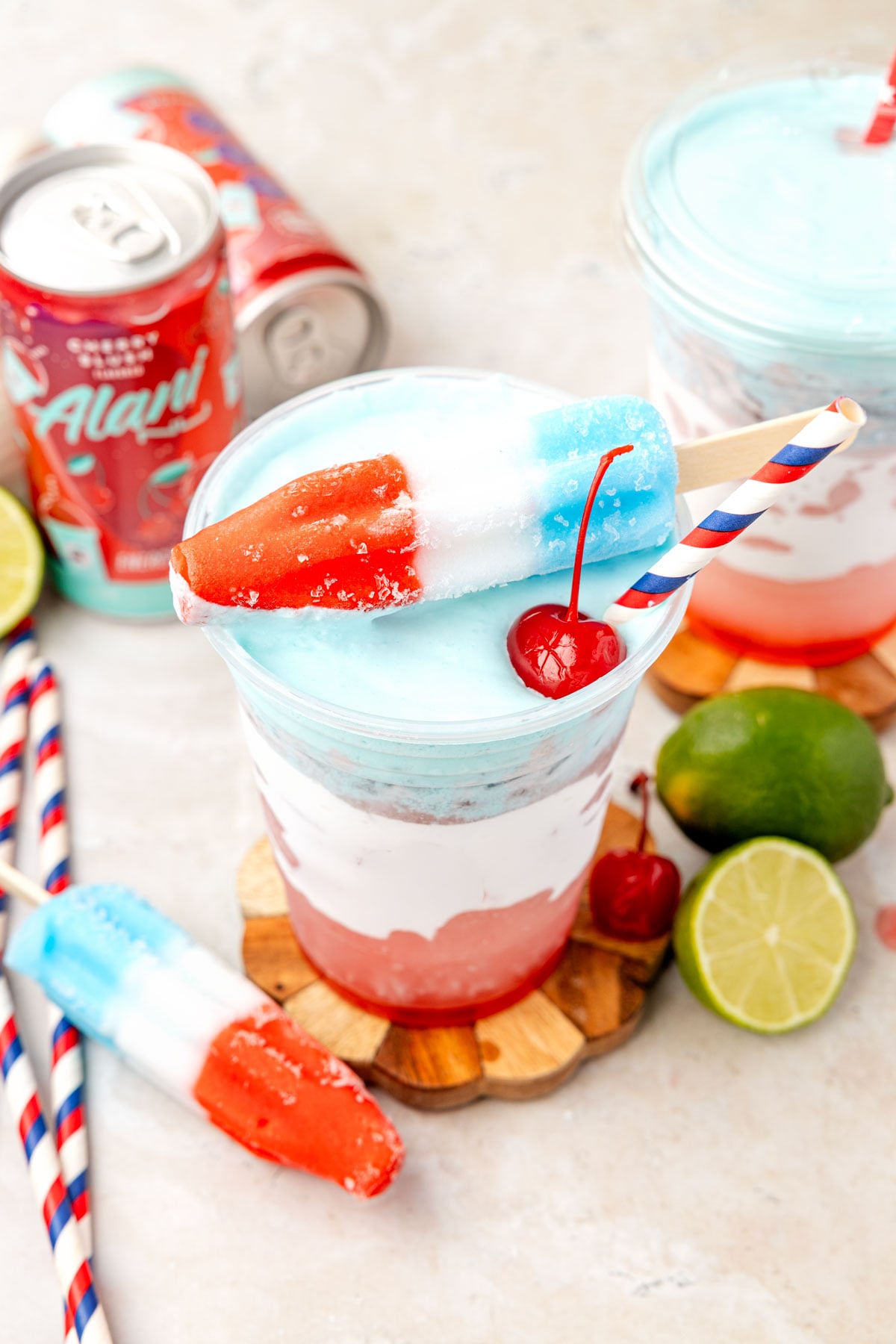 Dirty Alani in a cup with a bomb pops on the top of it.