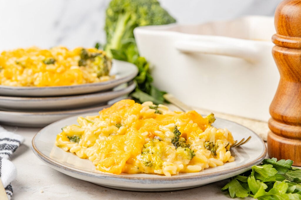 Broccoli rice casserole plated