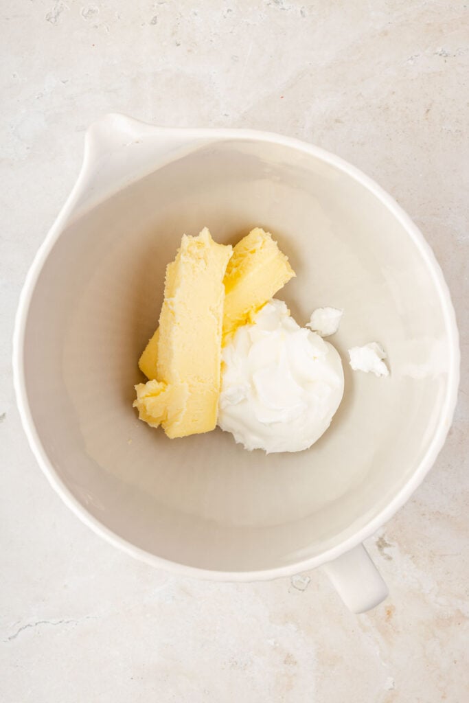 Butter and shortening in a mixing bowl