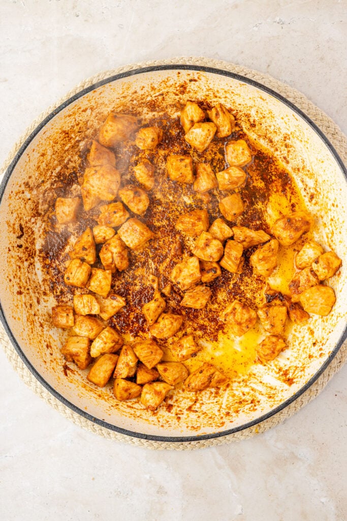 Cooked chicken in a pan