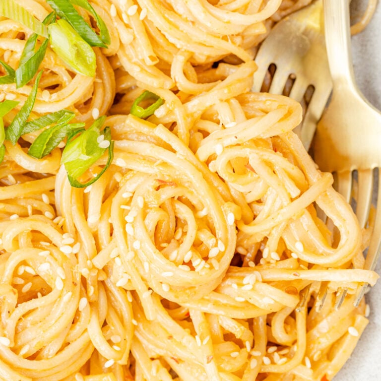 Sesame Noodles up close with two forks in them.