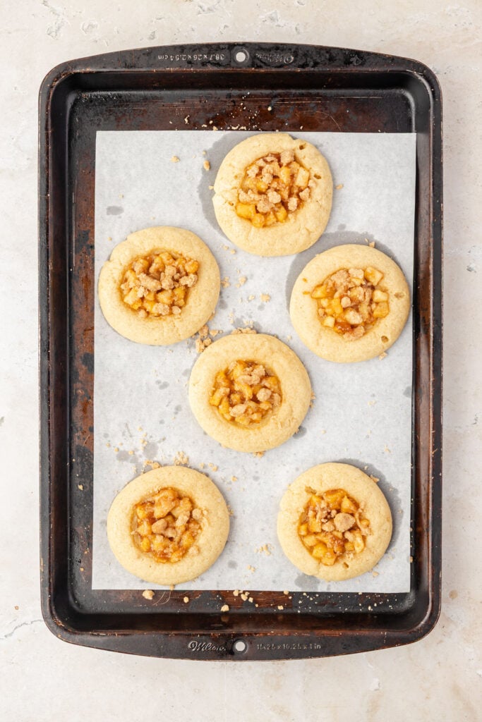 finished Apple Pie Cookies on a sheet pan