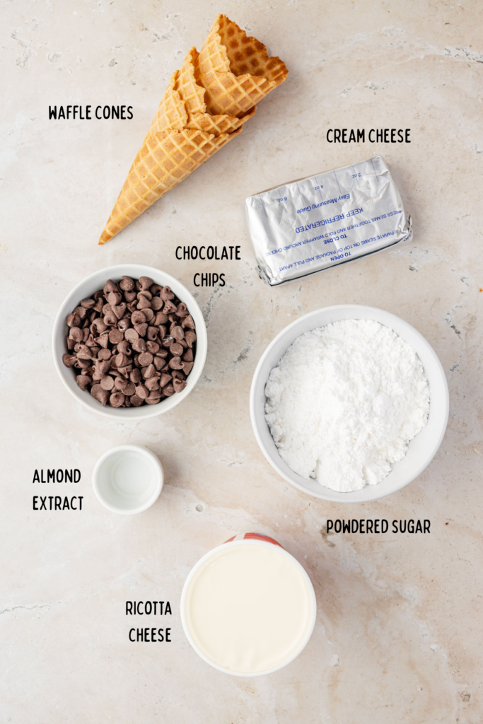 ingredients for a Cannoli Dip in small bowls