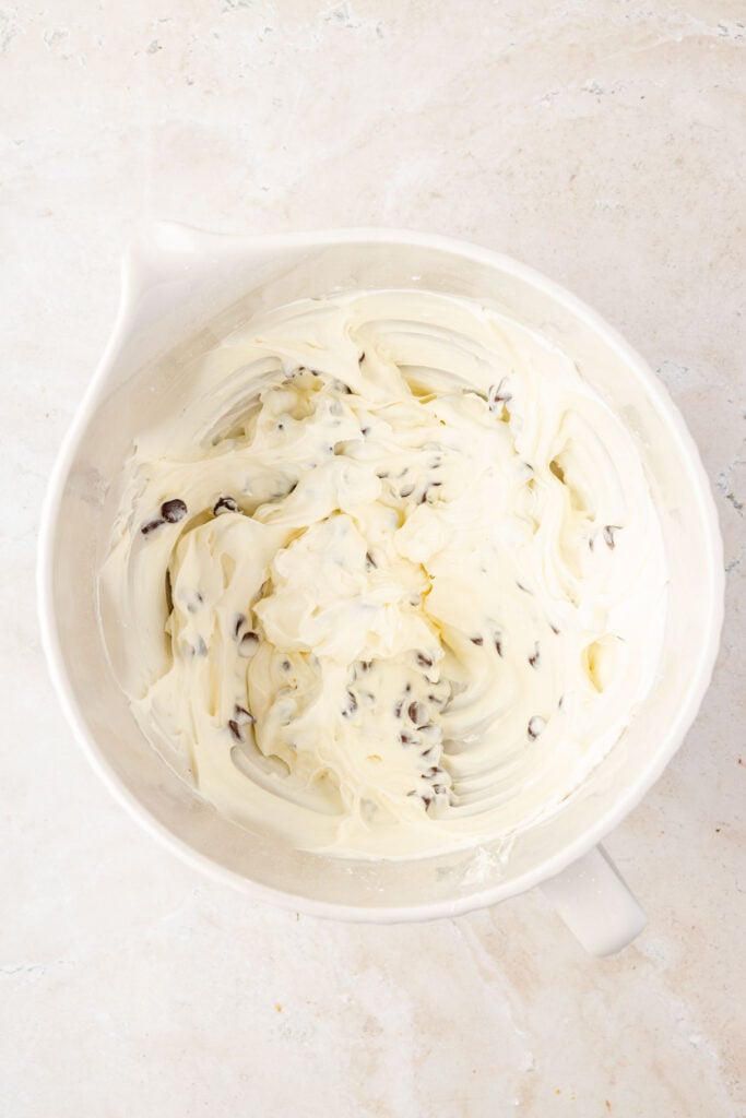 finished Cannoli Dip in a mixing bowl