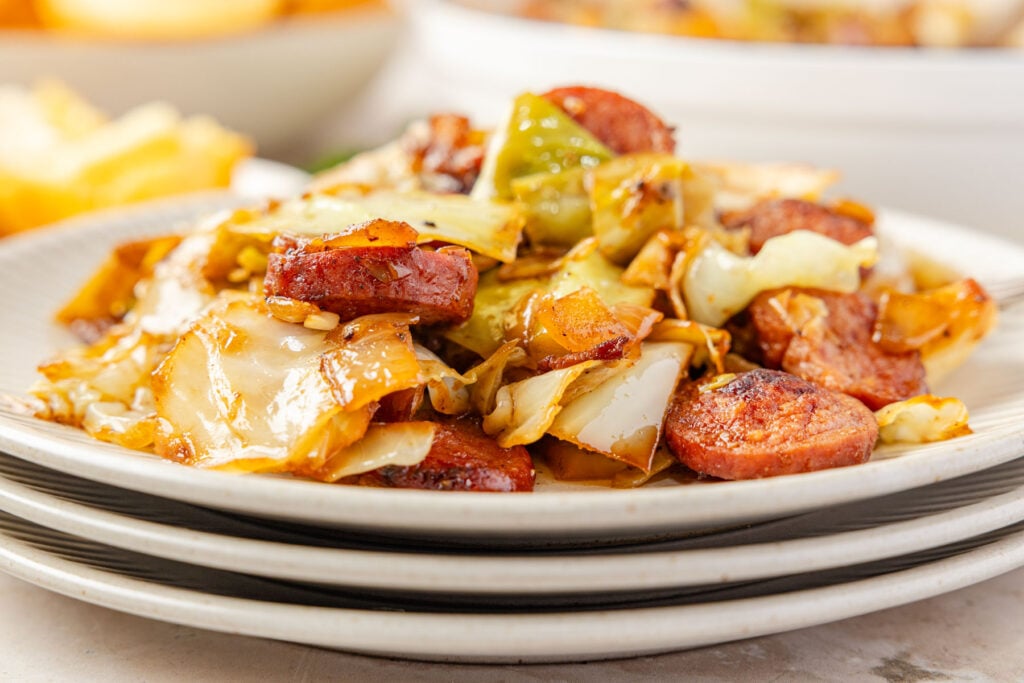 Fried Cabbage and Sausage on a plate