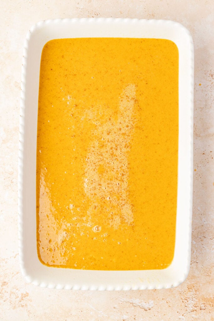 Pumpkin batter in a 9 x 13 baking pan