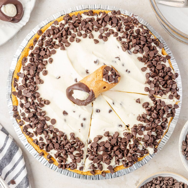 Cannoli Pie with a cannoli on top