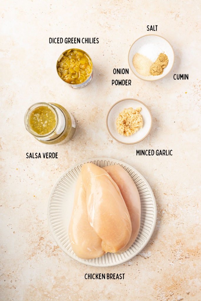Ingredients for Slow Cooker Salsa Verde Chicken.