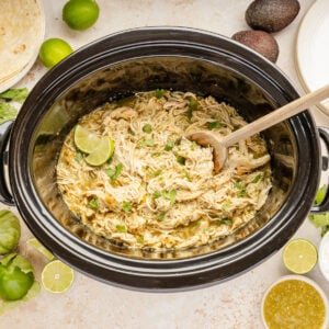 Slow Cooker Salsa Verde Chicken in a crockpot