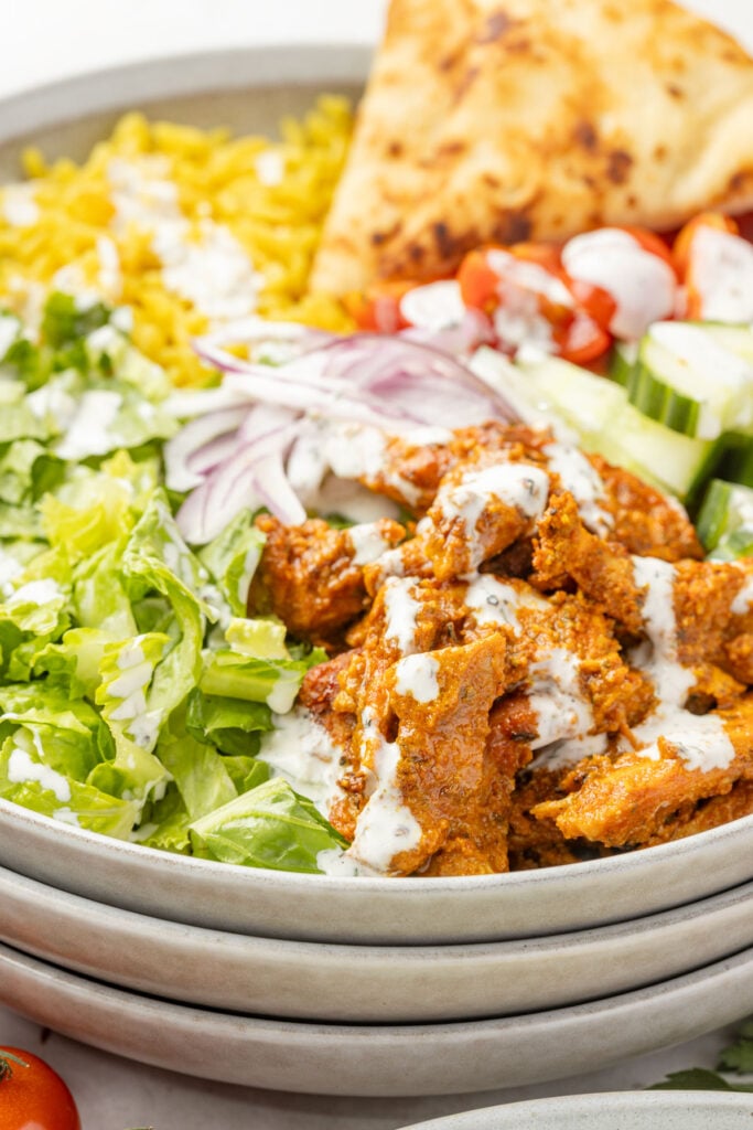 close up of a Chicken Shawarma Bowl.