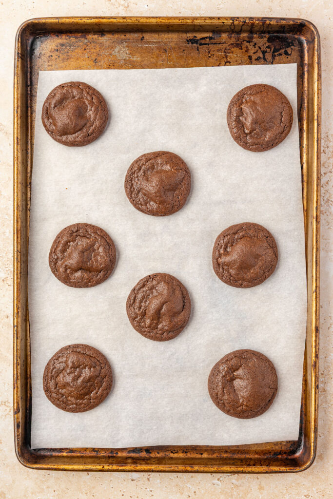 Finshed Rolo Cookies on a cookie sheet