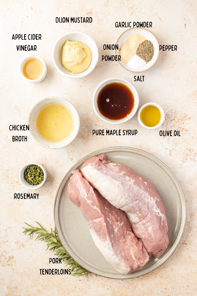 ingredients for Slow Cooker Pork Tenderloin with Maple Dijon Sauce in small bowls.